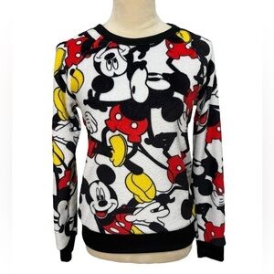 Disney Mickey Mouse Graphic Long Sleeve Crew Neck Plush Soft Sweatshirt Size M